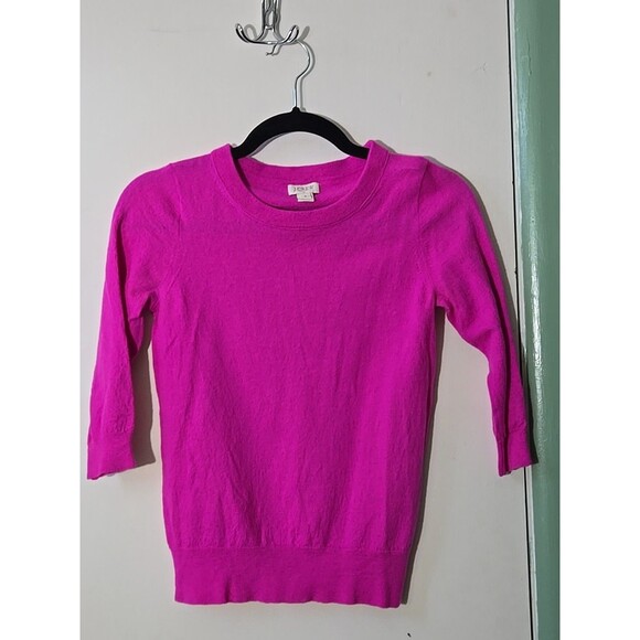 J Crew Wool Sweater Women's Small Ladies Pink 3/4 Sleeve Knit Top Lightweight - Picture 1 of 7